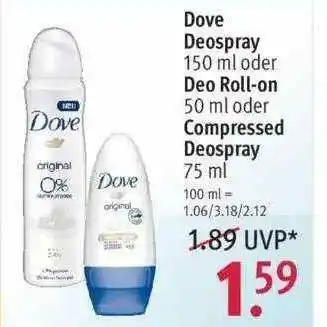 Rossmann Dove Deospray Oder Deo Roll On Oder Comrpessed Deospray Angebot