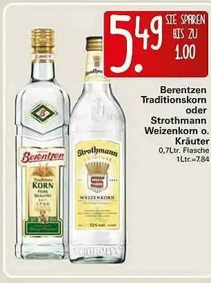 WEZ Berentzen Traditionskorn Oder Strotchmann Weizenkorn O. Kräuter Angebot