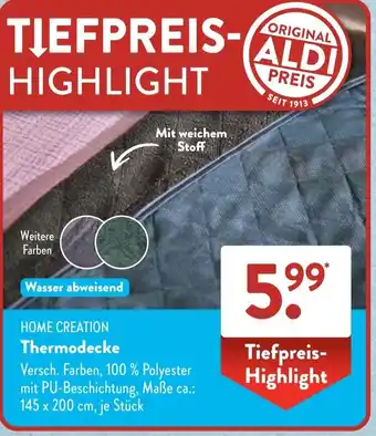 Aldi Süd HOME CREATION Thermodecke Angebot