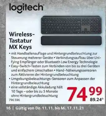 Selgros Logitech Wireless-tastatur Mx Keys Angebot