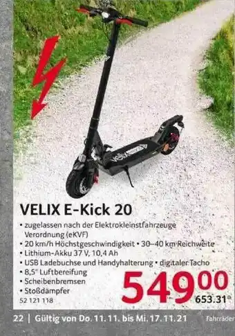 Selgros Velix E-kick 20 Angebot