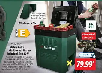 Lidl PARKSIDE Mobile Akku- Kühlbox mit Warm- haltefunktion 20 V Angebot