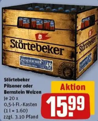 REWE Störtebeker Pilsener oder Bernstein Weizen 20x0,5 L-Fl. Kasten Angebot