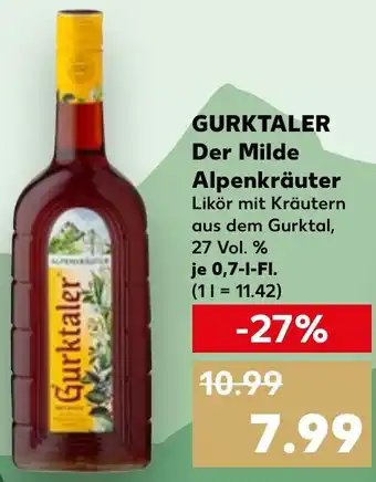 Kaufland GURKTALER Der Milde Alpenkräuter 0,7 L-Fl. Angebot