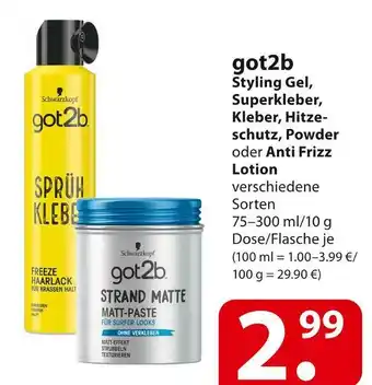 Famila Nord Ost Got2b styling gel, superkleber, kleber, hitzeschutz, powder oder anti frizz lotion Angebot