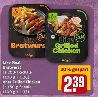 REWE Like meat bratwurst oder crilled chicken Angebot