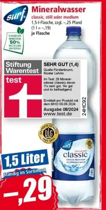 Norma surf Mineralwasser classic, still oder medium 1,5-l-Flasche Angebot