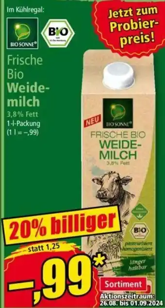 Norma BIO SONNE Frische Bio Weide- milch 1 l Packung Angebot