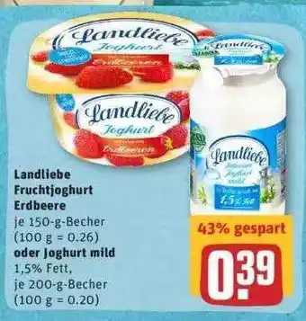 REWE Landliebe Fruchtjoghurt Erdbeere oder Joghurt mild Angebot