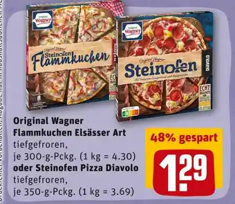 REWE Original wagner flammkuchen elsässer art oder steinofen pizza diavolo Angebot