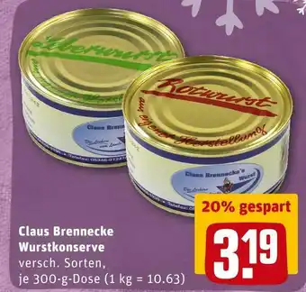 REWE Claus brennecke wurstkonserve Angebot