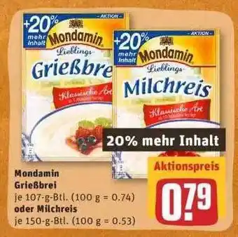 REWE Mondamin Grießbrei oder Milchreis Angebot