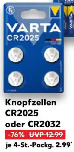 Kaufland VARTA Knopfzellen CR2025 oder CR2032 Angebot