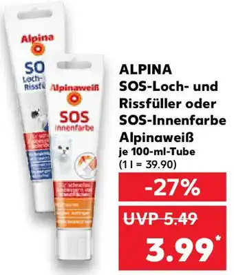 Kaufland ALPINA SOS-Loch und Rissfüller oder SOS-Innenfarbe Alpinaweiß Angebot