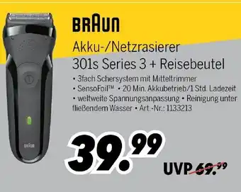 MEDIMAX Braun Akku/Netzrasierer 301s Series 3 + Resiebeutel Angebot