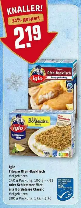 REWE Iglo Filegro Ofen-backfisch Oder Schlemmer Filet A La Bordelaise Classic Angebot