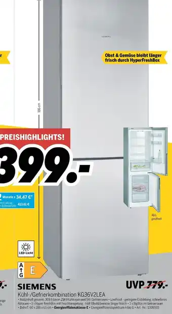 MEDIMAX Siemens Kühl Gefrierkombination KG36V2LEA Angebot