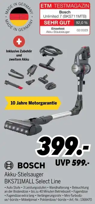 MEDIMAX BOSCH Akku-Stielsauger BKS711MALL Select Line Angebot