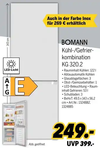 MEDIMAX BOMANN Kühl-/Gefrierkombination KG 320.2 Angebot