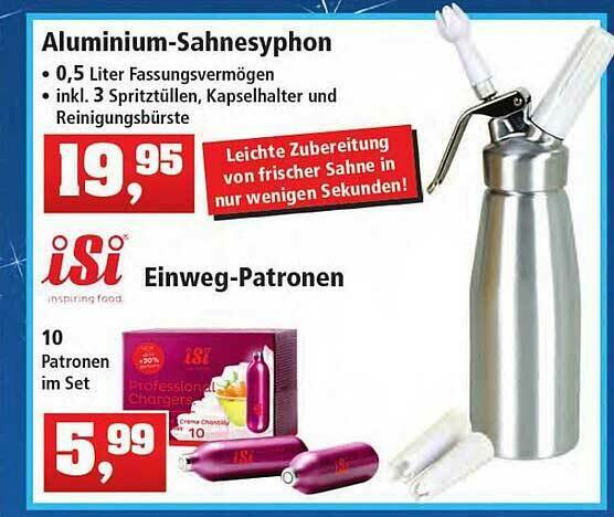 Aluminium-sahnesyphon Oder Isi Einweg-patronen Angebot bei Thomas Philipps