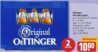 REWE Center Oettinger Pils oder Export je 2 x 20 x 0.5-l-Fl.-Kaster Angebot