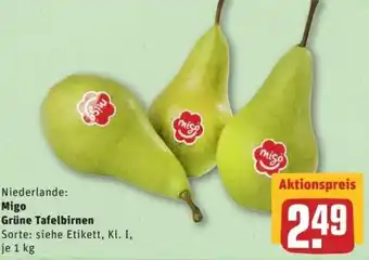 REWE Center Migo Grüne Tafelbirnen je 1 kg Angebot