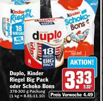 AEZ Duplo, Kinder Riegel Big Pack oder Schoko Bons 378-300 g Angebot