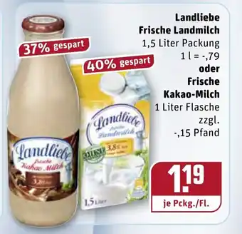 REWE Landliebe frische Landmilch 1,5L oder Frische Kakao-Milch 1L Angebot