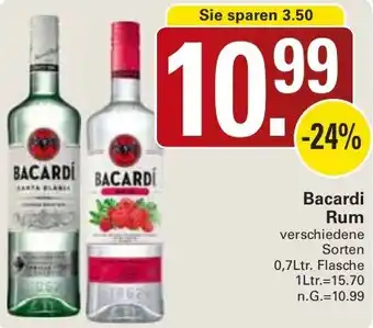 WEZ Bacardi Rum 0,7Ltr. Flasche Angebot