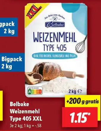 Lidl Belbake Weizenmehl Type 405 XXL Je 2 kg Angebot