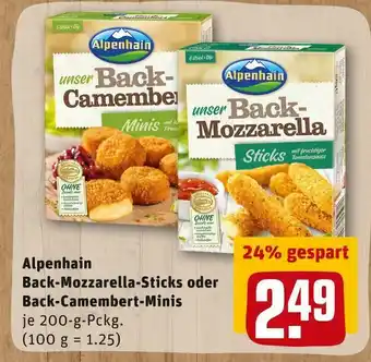 REWE Alpenhain back-mozzarella-sticks oder back-camembert-minis Angebot