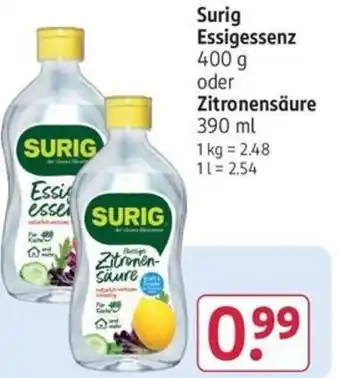 Rossmann Surig Essigessenz 400 g oder Zitronensäure 390 ml Angebot