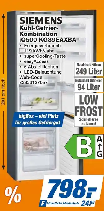 expert Techno Land SIEMENS Kühl-Gefrier- Kombination iQ500 KG39EAXBA Angebot