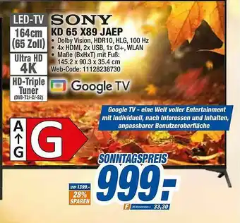 expert Octomedia Sony Led-tv Kd65x89jaep Angebot