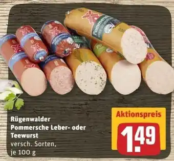 REWE Center Rügenwalder Pommersche Leber oder Teewurst 100g Angebot