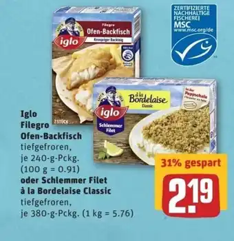 REWE Center Iglo Filegro Often Backfisch 240g Angebot