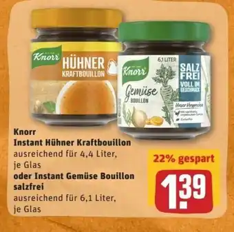 REWE Center Knorr Instant Hühner Kraftboullon oder Instant Gemüse Boullon salzfrei Angebot