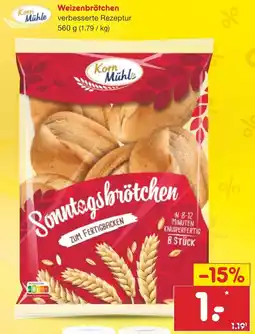 Netto Marken-Discount Korn Mühle Sonntagsbrötchen 560 g Angebot