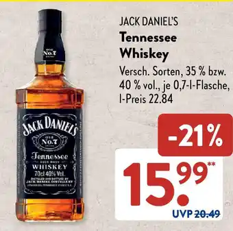 Aldi Süd JACK DANIEL'S Tennessee Whiskey 0,7 l Angebot