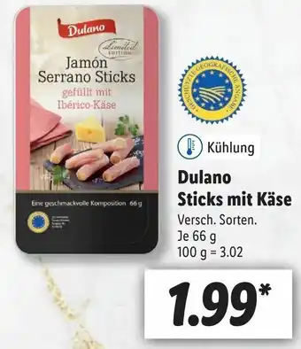 Lidl Dulano Sticks mit Kase 66g Angebot