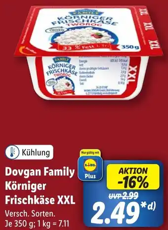 Lidl Dovgan Family Körniger Frischkäse XXL 350 g Angebot