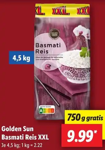 Lidl Golden Sun Basmati Reis XXL 4,5 kg Angebot