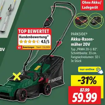 Lidl PARKSIDE Akku-Rasenmäher 20V Angebot