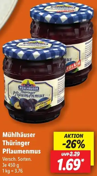 Lidl Mühlhäuser Thüringer Pflaumenmus 450 g Angebot