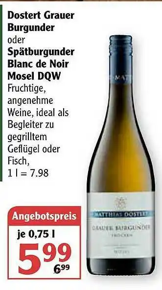 Globus Dostert Grauer Burgunder Oder Spätburgunder Blanc De Noir Mosel DQW Angebot