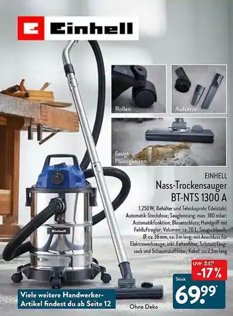 Aldi Nord Einhell Nass-trockensauger Bt-nts 1300a Angebot