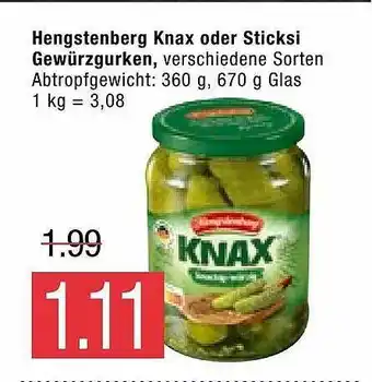 Marktkauf Hengstenberg Knax Oder Sticksi Gewürzgurken Angebot