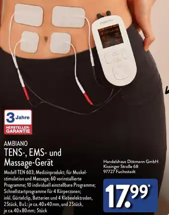 Aldi Nord AMBIANO TENS, EMS und Massage-Gerät Angebot