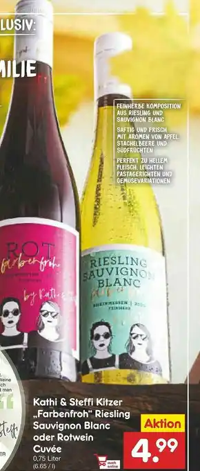 Netto Marken-Discount Kathi & Steffi Kitzer Farbenfroh Riesling Sauvignon Blanc Oder Rotwein Cuvée Angebot