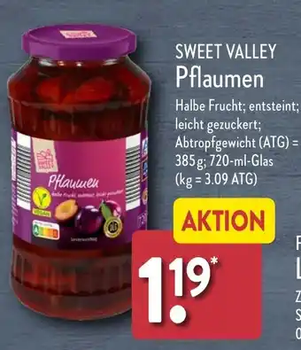 Aldi Nord SWEET VALLEY Pflaumen 720 ml Glas Angebot